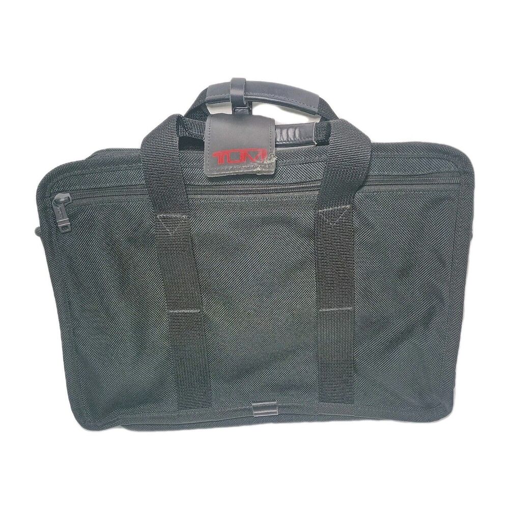 Tumi Alpha Laptop Bag, Messenger Bag, Expandable Briefcase Black Ballistic Nylon